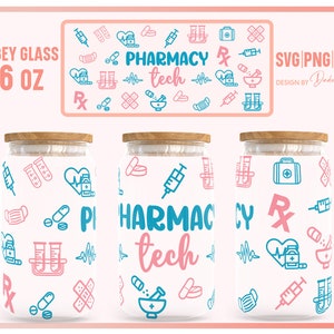 3x Pharmacy Seamless Full Wrap For Libbey Glass Can 16 oz SVG PNG, Pharmacy Tech, Pharmacy Crew, Pharmacy Squad, Pharmacist Gift Ideas