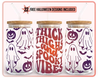 Halloween Ghost Full Wrap SVG – Libbey 16oz Can Glass (Digital Download)