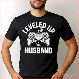 Leveled Up to Husband SVG PNG | Couple Gamers Matching Tee | Funny Gamer Controller Wedding Engagement Gift Cut File for Cricut, Silhouette