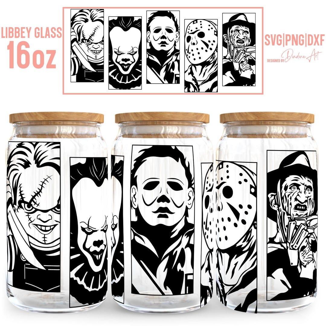 16oz Libbey Can Glass Horror SVG PNG, Halloween Horror Seamless Wrap ...