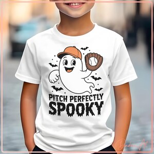Fantôme de baseball drôle d'Halloween Clipart SVG PNG | Sublimation de sport d'Halloween fantasmagorique et mignonne | T-shirt graphique Pitch Perfectly Spooky