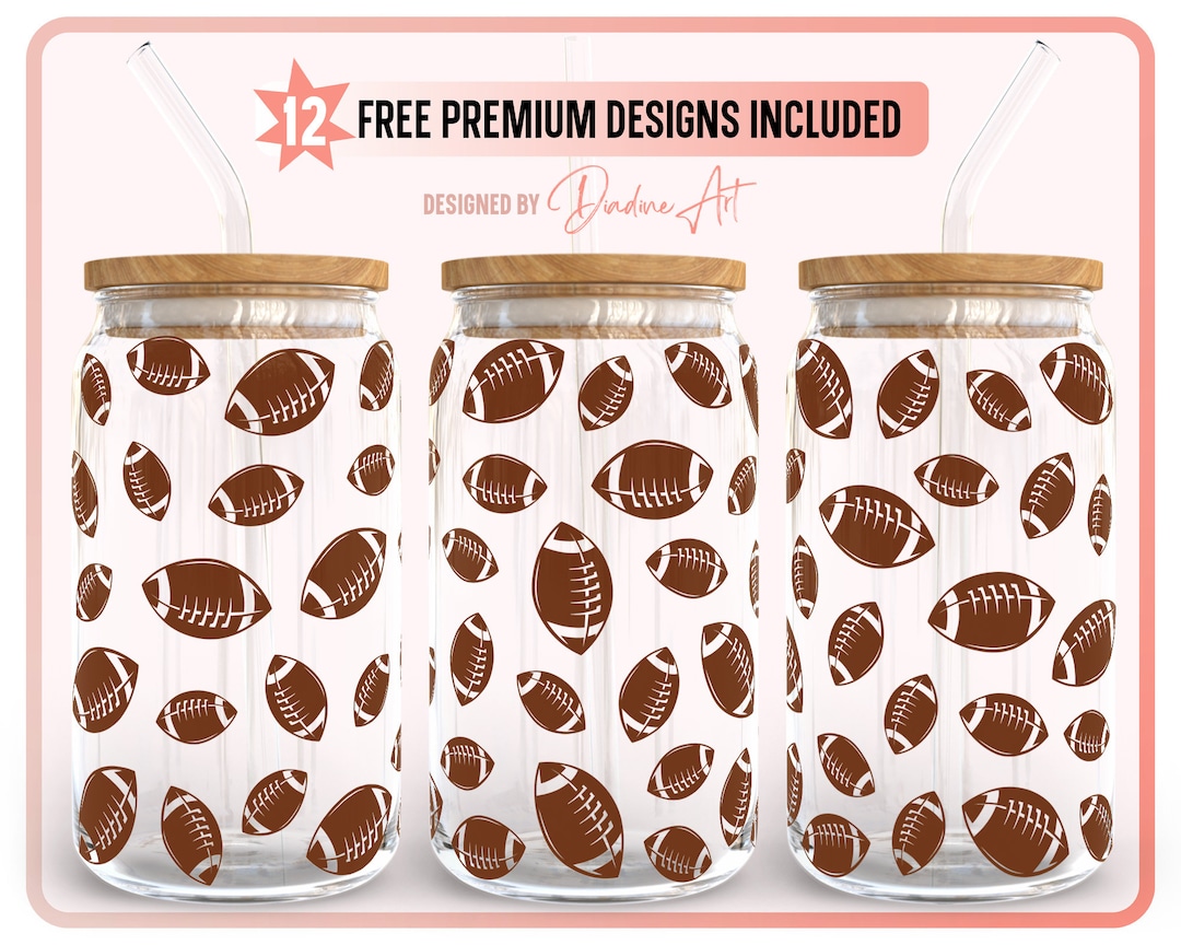 16oz Libbey Can Glass Football Pattern SVG PNG, Football Svg, Rugby Svg ...