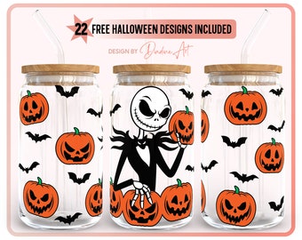 Jack Skellington Halloween Glass Wrap SVG PNG, Cricut Silhouette (Digital Download)