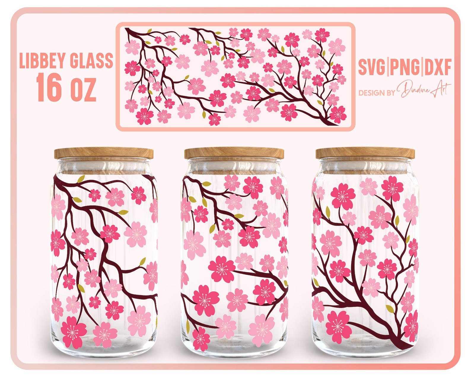 Japanese Flower Libbey Can Glass SVG, Cherry Blossom Full Wrap for ...