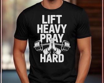 Lift Heavy Pray Hard SVG PNG | Christian Gym Fitness Workout Quote Cut File for Cricut Silhouette | Faith Weightlifting Motivational Design