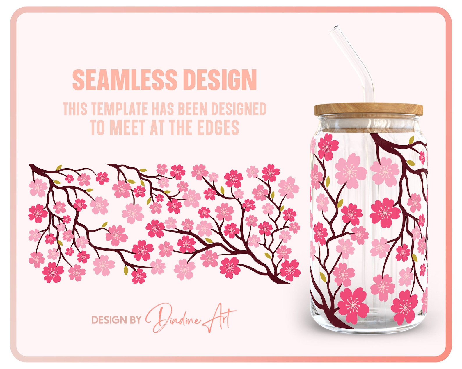 Japanese Flower Libbey Can Glass SVG, Cherry Blossom Full Wrap for ...