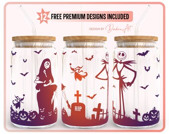 Libbey Glass Can 16oz & 20oz Halloween SVG PNG, The Nightmare Can Glass Wrap File, Jack and Sally, Vinyl, Printable, Cricut, Silhouette File