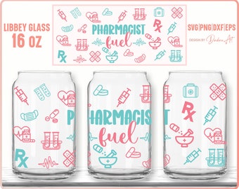 Envoltorio de vidrio Libbey de 16 oz para combustible de farmacia, archivo SVG de farmacia (descarga digital)
