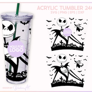 Jack Skellington Full Wrap for Acrylic Tumbler 24 oz SVG PNG, The Nightmare svg, Halloween svg, Printable, Cut File For Cricut, Silhouette