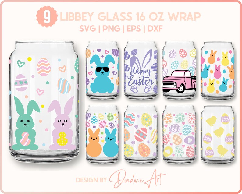 Easter Bunny Glass Wrap, 16 Oz Libbey Can SVG PNG (digital Download) - Etsy