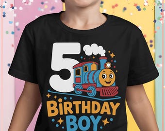 5th Birthday Boy Train SVG PNG – Cute Locomotive Birthday Sublimation Design for Kids Shirts, Party Decorations, and Little Engineer Gifts
