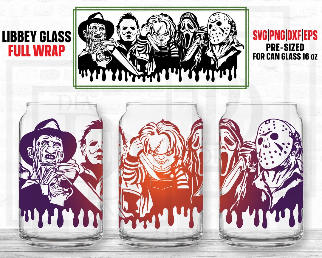 Horror Movie Full Wrap for Libbey Can Glass 16 Oz Svg, Halloween Can ...