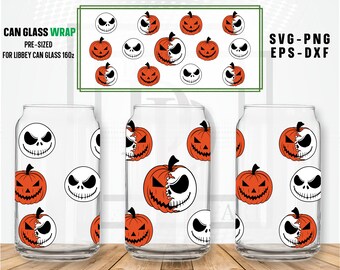 Le roi citrouille Libbey peut emballer en verre SVG, Halloween Jack Skellington (fichiers numériques)