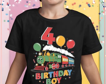 4th Birthday Boy Train SVG PNG, Cute Locomotive Birthday Shirt Design, Steam Train Party Clipart, Kids Birthday Cut File, Digital Download