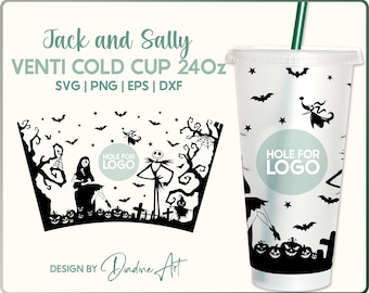 Jack und Sally Halloween Full Wrap, Venti Cold Cup SVG PNG (Digitaler Download)