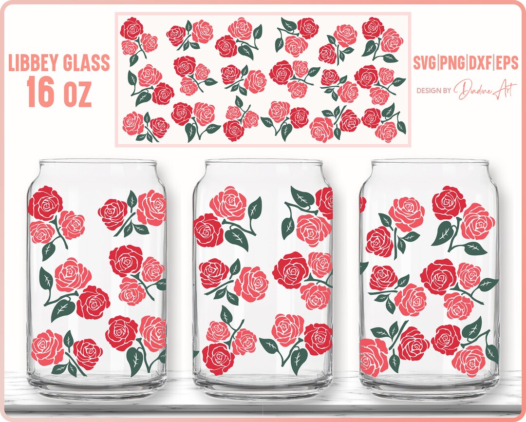 Rosas Flower Full Wrap para Libbey Can Glass 16 oz SVG PNG, rosa floral ...