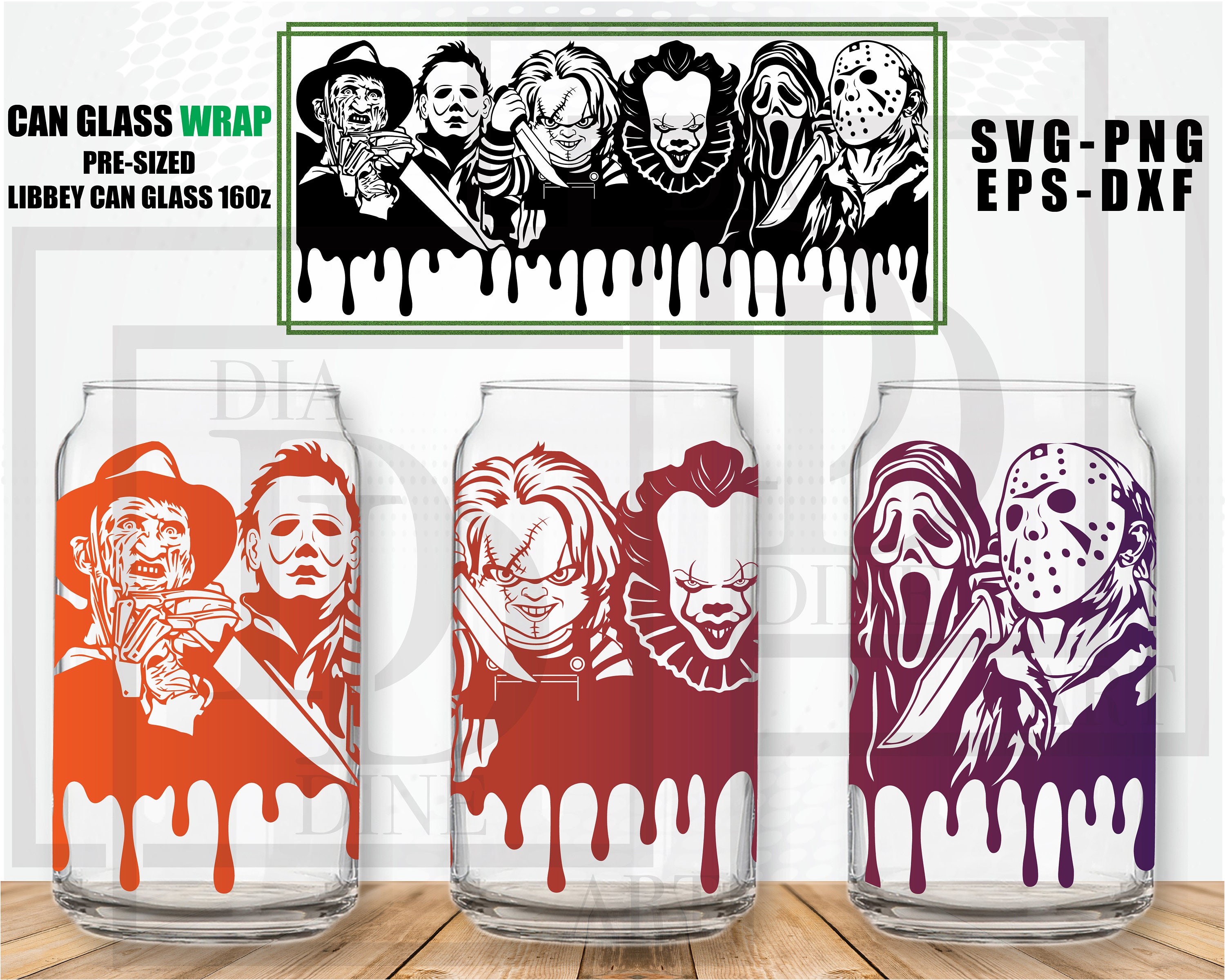 Horror Movie Libbey Can Glass 16 Oz SVG, Halloween Can Glass Svg, Dxf ...