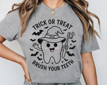 Funny Halloween Dentist Shirt SVG PNG | Trick or Treat Brush Your Teeth Svg | Halloween Dental Humor Svg | Cut File for Cricut, Silhouette