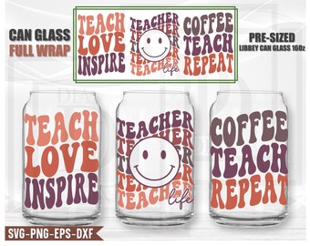 Teacher Love Inspire Can Glass Svg - Etsy