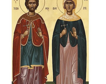 Icono de San Timoteo, icono de Santa Maura, icono ortodoxo griego de San Timoteo y Santa Maura, pareja cristiana, regalo para la familia cristiana, icono bizantino