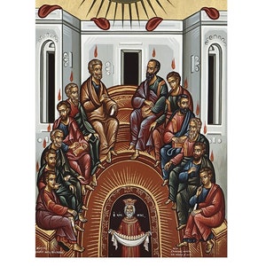 The Descent of the Holy Spirit, Pentecost Orthodox Icon, The Christian feast day of Pentecost, Great Feasts, Liturgical Year Feasts