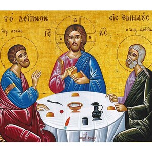 A Ceia no Ícone de Emaús, Jesus e os Discípulos no Ícone Ortodoxo de Emaús, São Lucas, São Cleofas, Jesus no Ícone de Oração de Emaús