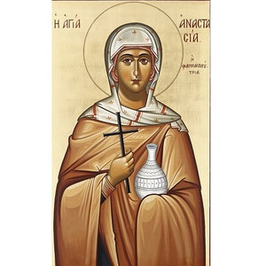 Russisch-Orthodoxe Ikone Heilige Anastasia von Rom, St. Anastasia The Pharmakolytria, Anastasia von Sirmium, christliche Holzwandkunst, Heiliges Kunstwerk