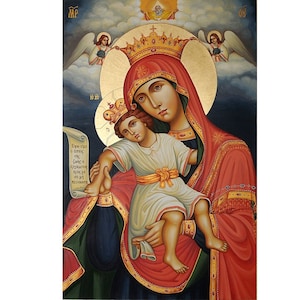 Icono de Theotokos, Icono de Panagia, Icono ortodoxo griego Madre de Dios, Icono de Nuestra Señora, Icono ortodoxo Santísima Virgen María, Icono cristiano de Santa María