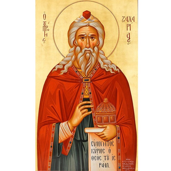 Saint Zachariah icon the Prophet, Handmade Greek Orthodox icon of St Zachariah The Righteous, Zachariah the Sickle-Seer, Minor Prophets
