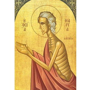 Die Ikone der Heiligen Maria von Ägypten, christliche Frauenheilige, Ikone der Gebetsecke, Hausaltarikone, Heilige von Ägypten Griechisch-Orthodoxe Holzikone
