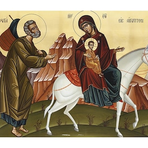 The Flight into Egypt icon, The Entrance of the Lord Christ into Egypt, The Holy Family icon, Orthodox Icon the Flight to Egypt