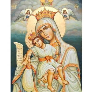 Ikona prawosławna Matki Boskiej Słodki Pocałunek, Święta Maria Słodki Całująca, Ikona Błogosławionej Matki Boskiej, Ręcznie wykonana ikona Matki Boskiej, Ikona Słodki Pocałunek