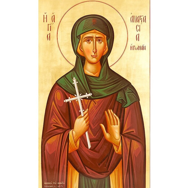 Orthodox Icon Saint Anastasia of Rome, St Anastasia The Pharmakolytria, Anastasia of Sirmium, Christian Wood Wall Art, Saint Artwork