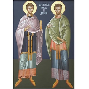 Anargyroi St. Cosmas und Damian Ikone, Die Heiligen Unmercenaries, St. Anargyroi Cosma und Damian von Rom, Gebets Ikonen, Holz Ikone