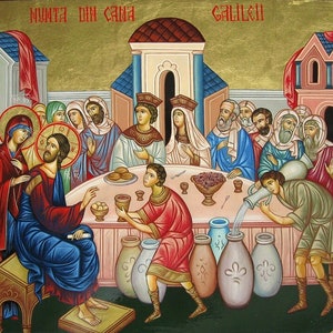 The Wedding at Cana icon, Orthodox Icon Jesus at Cana Wedding, Christian Icon, Russian Orthodox Icon, Religious Wood Icon, Eastern Orthodox