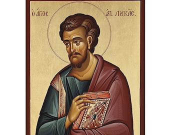 Saint Luke the Apostle Greek Orthodox Icon, Lukas the Evangelist Prayer icon, Religious gift, wood art