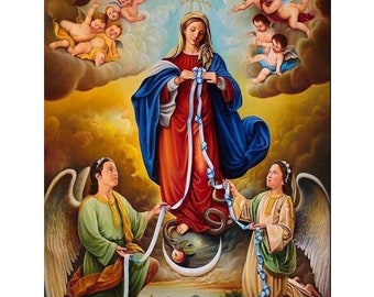 Mary Untier of Knots Icon, Our Lady Undoer Knots, Catholic prints on wood