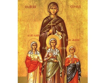 Saint Sophia of Rome Handmade Greek Orthodox Icon, Sophia Mother of St Faith St Hope and St Charity, Christian Family Gift Idea, Prayer Icon