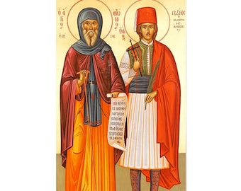 Saint Anthony and Saint George Greek Orthodox Icon, Prayer Corner Art, Religious Gift