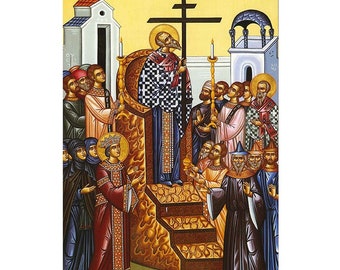 Élévation de l’icône de la fête de la Sainte Croix, icône de la fête orthodoxe Exaltation Sainte Croix, art byzantin, icône de prière, icône de l’autel de la maison, iconographie