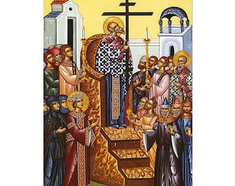 Elevation of the Holy Cross Icon, Byzantine Art, Greek Orthodox Feast Icon, Prayer Corner