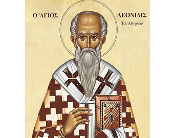 Saint Leonidas Orthodox Icon, Saint Leonides icon, Leonides the Bishop, Greek Saints, St Leonidas Bishop of Athens, Russian Orthodox Icon