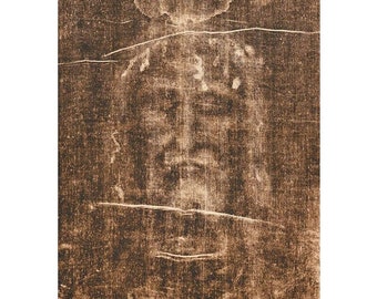 Le Saint Suaire de Turin Print, Icône du vrai visage de Jésus-Christ sur bois, Le voile de lin de Turin Print, Icône du vrai visage de Jésus