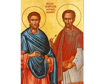 Saints Cosmas and Damian Icon, Orthodox Religious icons, Prayer corner