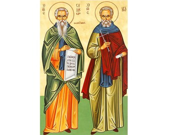 Saint Simeon and Saint John religious icon, Greek Orthodox, prayer corner