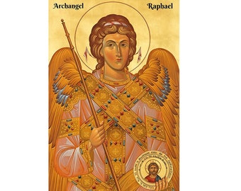 Archangel Raphael Handmade Icon, Greek Orthodox Byzantine Art
