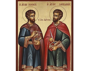 Saints Cosmas and Damian The Healers, Saints Anargyroi Orthodox Icon, Twin Brother Gift