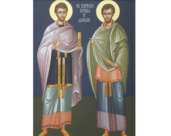 Saint Cosmas and St Damian Orthodox Wood Icon, Prayer Icons, Saints Anargyroi  Church Iconography