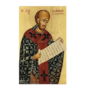 Saint John Chrysostom Greek Orthodox Icon, Saint John Chrysostom wood icon, Saint John of Antioch Doctor of the Church, Byzantine Icons