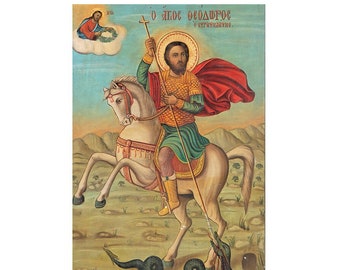 Saint Theodore Stratelates Icon, Handmade Byzantine Wood Art, Prayer Corner, Theodore the General